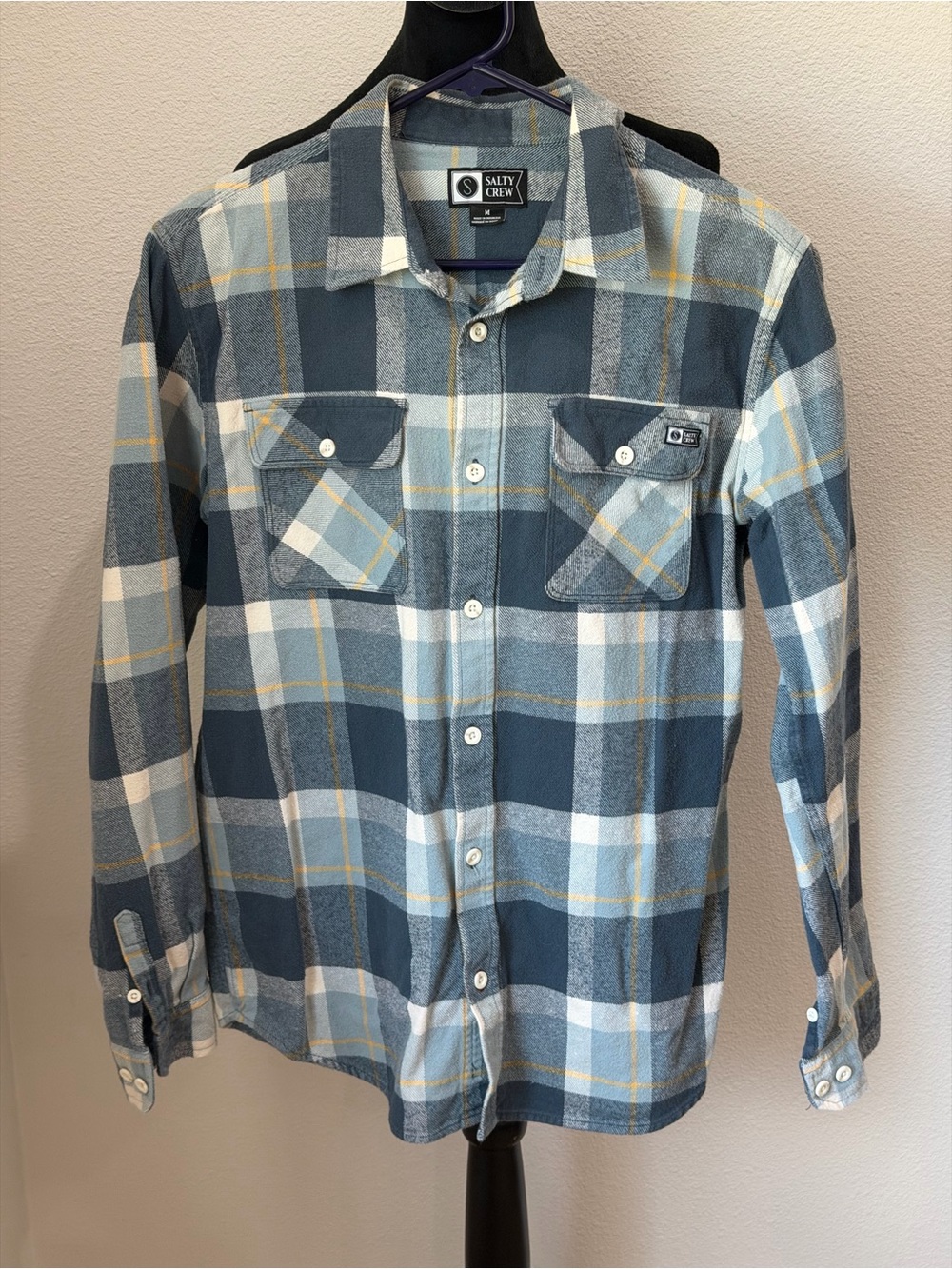 Salty Crew Plaid Flannel Shirt in Blue, White & Yellow